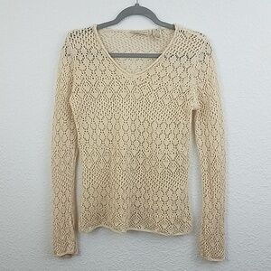 𝅺apostrophe blouse small cream tan loose knit
